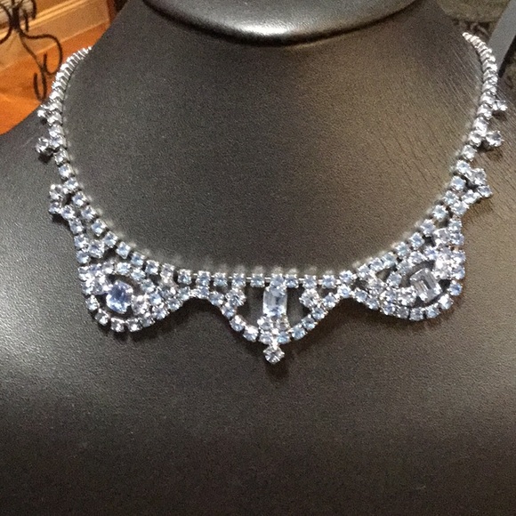 Vintage blue Rhinestone Collar Necklace - Picture 5 of 7